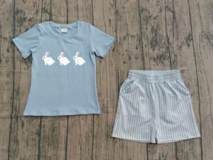Conjuntos de 2 Piezas de Camiseta y Pantalones Cortos Casuales de Algodón y Elastano con Estampado de Conejo de Pascua RTS para Niños, Ropa Infantil al por Mayor para Primavera y Otoño - Product Image 3