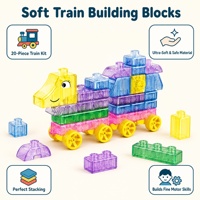 Blocs de construction de train en plastique souple pour tout-petits, 20 pièces, ensemble créatif à empiler avec locomotive et wagons souriants