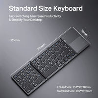 Keyboard Lipat Nirkabel Portabel Gamegaga Tri-Fold dengan Touchpad dan Tombol Scissor-Switch untuk Laptop, Tablet, Ponsel, Kantor, dan Perjalanan