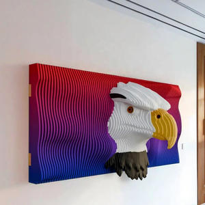 Sculpture murale moderne en bois massif ondulé, matériau naturel, aigle américain paramétrique poli, couleur personnalisée, pour entreprise - Product Image 1