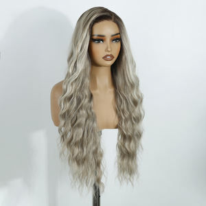 Onda de agua Ombre <span class=keywords><strong>Rubio</strong></span> Pelo sintético Pelucas largas Fibra resistente al calor Onda natural HD Encaje por pelucas sintéticas sin pegamento desplumado - Product Image 5