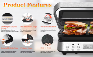 Machine à sandwich Panini avec <span class=keywords><strong>plaques</strong></span> <span class=keywords><strong>amovibles</strong></span>, gril d'intérieur sans fumée avec thermomètre à <span class=keywords><strong>viande</strong></span>, grilles électriques à contact - Product Image 4