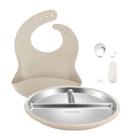Ensemble de vaisselle pour bébé en acier inoxydable + silicone non toxique, compatible lave-vaisselle, assiettes à ventouse, tasses, bols, assiettes à repas, kit de vaisselle