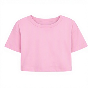T-shirt court décontracté basique ample en coton uni à col rond et manches courtes avec revers, personnalisable en plusieurs couleurs pour femme - Product Image 3