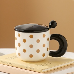 Taza de cerámica con puntos geométricos, taza de <span class=keywords><strong>desayuno</strong></span>, taza de agua de cerámica de 400 <span class=keywords><strong>ml</strong></span>, caja de regalo, regalo de acompañamiento, Taza de cerámica con cuchara - Product Image 2