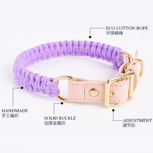 <span class=keywords><strong>Collar</strong></span> de perro de cuerda ajustable de algodón ecológico trenzado de calidad superior <span class=keywords><strong>Popular</strong></span> con cinturón de cuero suministros para mascotas - Product Image 5