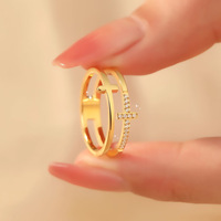Bague croix double couche en acier titane style européen et américain, tendance et unique, pour couple, à porter sur l'index