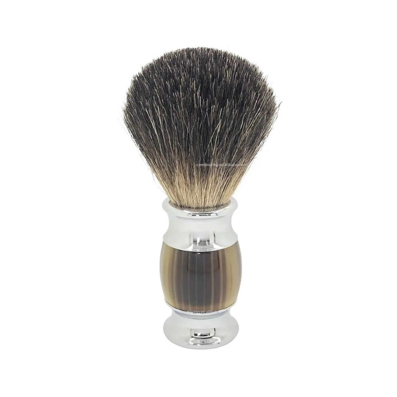 Bulk Order Hot Sales Black Badger Hair Knots Shaving Brush Faux Ox Horn Resin And Chrome Metal Handle Brown Ready To Ship