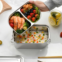 Bruchsichere Zweistöckige Lunchbox mit Snack-Fächern Erwachsenen-Essensbehälter Edelstahl Bento-Box mit Schnappverschluss-Stahldeckel