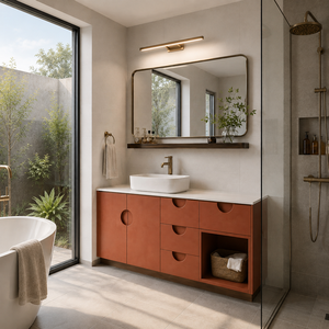 Conjunto de Muebles de <span class=keywords><strong>Baño</strong></span> Modernos de Mediados de Siglo, Estilo <span class=keywords><strong>Bauhaus</strong></span>, Color Terracota Naranja, Personalizados - Product Image 2