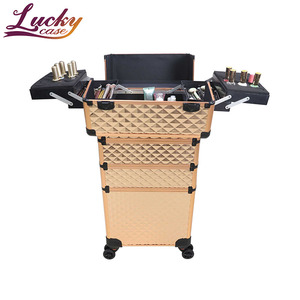 กระเป๋าเครื่องสำอาง<span class=keywords><strong>4</strong></span>อิน1แบบมีล้อลากสีโรสโกลด์พร้อม<span class=keywords><strong>ล้อ</strong></span>ถอดออกได้สำหรับช่างทำเล็บกล่องรถไฟเดินทาง - Product Image 1