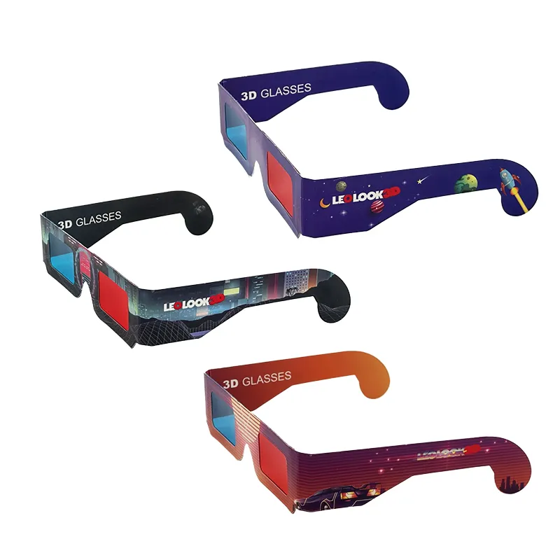 Preiswerte Anaglyphen-3D-Brillen individuelles Design rote blaue 3D-Papierbrillen für Fernseher-, DVD-, Video- und Werbegeschenke