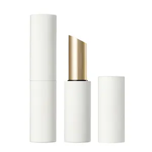 HUIHO New Design 11.1mm Luxury Aluminum Metal Cosmetic Packaging Container Empty Bevel White Lipstick Tube