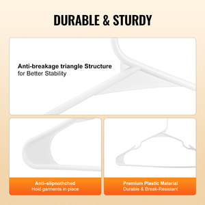 Cintres ultra-minces en plastique blanc 0.2 Lot de 50 cintres antidérapants peu encombrants Conception à encoche plus large Structure supérieure triangulaire stable - Product Image 3