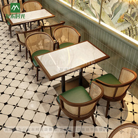 Ensemble de table et de chaises en rotin tressé de style sud-est asiatique, mobilier commercial pour café et restaurant