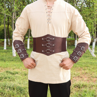 Nieten-PU Mittelalterlicher Breiter Korsettgürtel & Armstulpen-Set, Wikinger Renaissance Taillenmanschette für LARP Halloween Piraten Ritter Cosplay