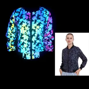 Blouson aviateur réfléchissant surdimensionné avec motif feuille d'érable imprimé arc-en-ciel, streetwear décontracté, automne et hiver