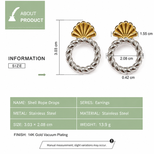 Boucles d'oreilles pendantes en corde bicolore, acier inoxydable plaqué or 14K sous vide, bijoux statement cercle torsadé - Product Image 3