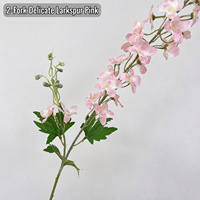 HGA Branche de fleurs artificielles de delphinium à 2 tiges, rose et bleu, style naturel fait main, durable pour la décoration de la maison et de mariages