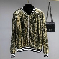 Manteau à paillettes scintillantes pour femmes Veste Hip Hop doublée de fermeture éclair à manches longues Nouvelle Lady Party Dance Performance Shiny Coat