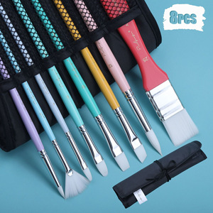 <span class=keywords><strong>Kit</strong></span> de 8 pinceaux Bveiw Art en nylon avec manche en bois pour aquarelle, acrylique et gouache, avec étui de rangement - Product Image 4