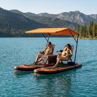 Plataforma Flotante Inflable Tipo Catamarán, Doble Tabla de SUP con Toldo, Mesa y Asientos