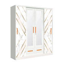 Armoire Métallique Imprimée avec Miroir Courbé et Portes Coulissantes – Meuble de Chambre à Coucher