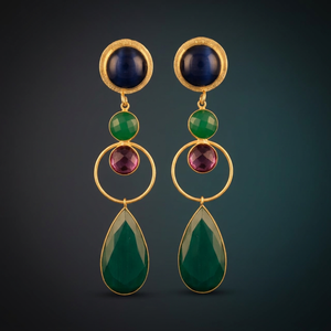 Pendientes Colgantes Hechos a Mano con Piedras Preciosas de Plata, Ónix Verde y Amatista, Chapados en Oro, Estilo Étnico, Bohemio, para Compromiso - Product Image 3