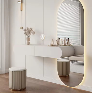 Elegante Mesa de Maquillaje Pequeña de Estilo Art Deco, Mesa de Maquillaje <span class=keywords><strong>Flotante</strong></span> de Madera Blanca para Montar en la Pared <span class=keywords><strong>con</strong></span> <span class=keywords><strong>Espejo</strong></span> y Cajones - Product Image 4