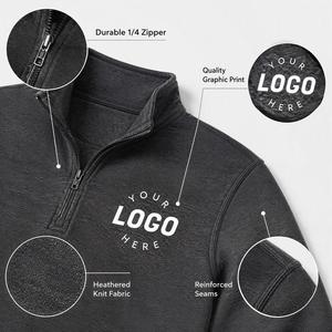 Sweat-shirt à col zippé pour homme, gris chiné anthracite, logo personnalisé imprimé sur le devant, coupe classique, style décontracté - Product Image 6