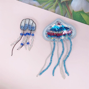 Индивидуальная ручная работа, морские животные, морские звёзды, ракушки, киты, вышитая бисером, стразы, патч, синяя 3D блестящая аппликация для шляпы, обуви, одежды - Product Image 5