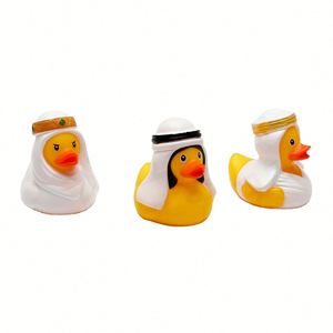 Pato de juguete flotante chirriante de plástico de 6 cm, estilo exótico, amarillo, con patrón de Oriente Medio - Product Image 5