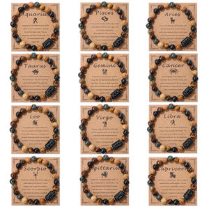 Pulseras de Cuentas de Piedra Ojo de Tigre y Piedra Paisaje de los Doce Signos del Zodiaco de Gran Venta, Brazaletes de Joyería de Moda al por Mayor - Product Image 5