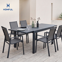 Mesa de Comedor Extensible de Aluminio para Patio HOMFUL, Diseño de Dos Piezas con Tablero de Listones, Mesa de Comedor para Exteriores