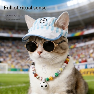 Ensemble de tenue pour animaux de compagnie pour le jour du match de football : chapeau de soleil pour <span class=keywords><strong>chien</strong></span> et chat + lunettes de soleil + collier perlé pour fête sur le thème du sport - Product Image 1