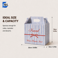 Boîte d'emballage à gâteaux rayée haut de gamme avec poignée portable et structure pliable pour boulangeries, personnalisation du logo sur demande