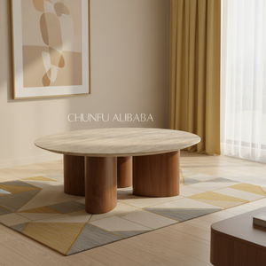 Tavolino <span class=keywords><strong>da</strong></span> Caffè Nordico Minimalista Moderno Creativo in Pietra Naturale di Forma Speciale Estensibile Convertibile in Travertino per Soggiorno - Product Image 1