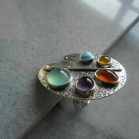 Bague créative multicolore ovale avec plaque de couleur, style bohème, rétro, ouverture réglable