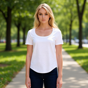 T-shirt pour femmes 100% coton, col en U, blanc, taille XS, coupe classique, vêtements décontractés - Product Image 2