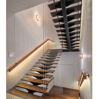 Escalier droit à double poutre en chêne américain au design moderne pour l'intérieur de la maison