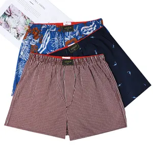 High Quality Elastic Waistband Men Cotton Boxer Low Wholesale Price Woven Cotton Boxer Shorts 3 Pieces Pack Mens Boxers Cotton S