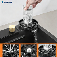 Fregadero de Cocina Multifuncional de Acero Inoxidable 304 Negro Nano con Cascada, Estación de Trabajo Completa con Accesorios, Lavabo de Cocina