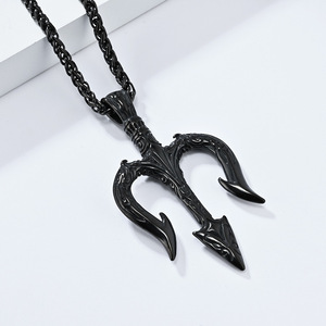 yunnique retro trident <b>titanium</b> steel necklace for men, a unique hip-hop style pendant, versatile sweater <b>chain</b> cha - Product Image 4