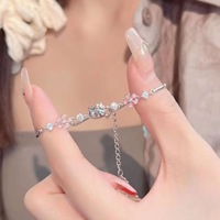 Conjunto de Collar y Pulsera con Colgante de Gatito de Circonio, Estilo Y2K, Chapado en Plata Antigua, Joyería con Dije de Gato de Dibujos Animados para Adolescentes y Bodas