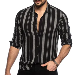 Camisas Oxford de franela a rayas formales informales de color sólido de manga larga para hombre