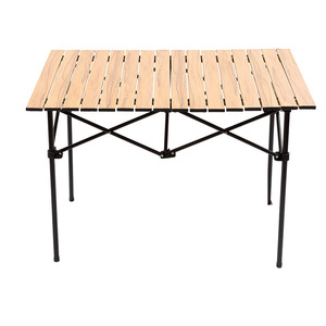 โต๊ะพับกลางแจ้ง อลูมิเนียมอัลลอยด์ รูปทรงสี่เหลี่ยมผืนผ้า ลายไม้ ฐานแบบไขว้ พกพาสะดวก ใช้สำหรับตั้งแคมป์และปิกนิก - Product Image 4