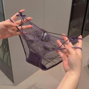 กางเกงในผู้หญิงขายส่ง หลายสี ผ้าตาข่ายโปร่งแสง แต่งโบว์ สายบาง เอวกลาง เซ็กซี่ - Product Image 3