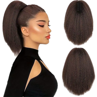 Chaofan En gros Extensions de cheveux synthétiques queue de cheval à cordon de serrage Afro Kinky Yaki Lisse Fibre résistante à la chaleur 12 pouces Noir