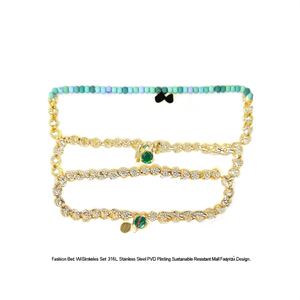 Fashion <b>Beaded</b> <b>Bracelets</b> Set 316L Stainless Steel PVD <b>Gold</b> Plating Sustainable Resistant Multi Layered Design - Product Image 2
