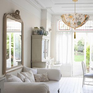 Belvedere ampio paralume in tessuto Tiffany, 3 luci a soffitto a filo/Semi filo. - Product Image 2